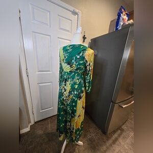Green Yellow Floral Maxi Dress Worn Once Size M